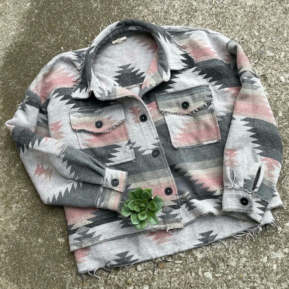 LA MIEL Jackets & Blazers - La Miel | Aztec Oversized Raw Frayed Hem Jacket